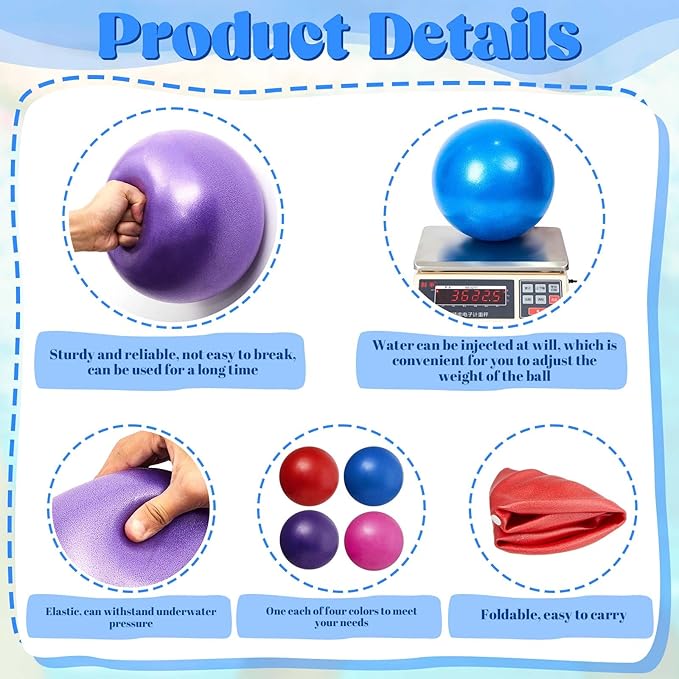 4 Pcs Water Resistance Ball 10 Inches Low Impact Pool Workout Equipment for Adults PVC Aquatic Exercise Equipment for Women Men Water Sports Swimming Fitness, Pink Blue Purple and Red