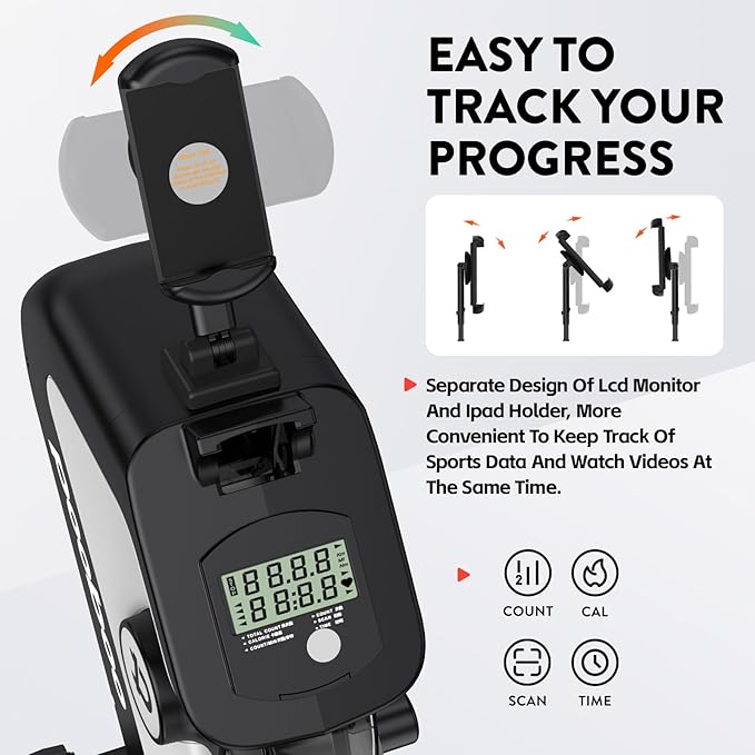 pooboo rowing machine, Max 350 LBS Magnetic Rower with LCD Monitor, Tablet Holder, Upgraded Rowing machines for home use