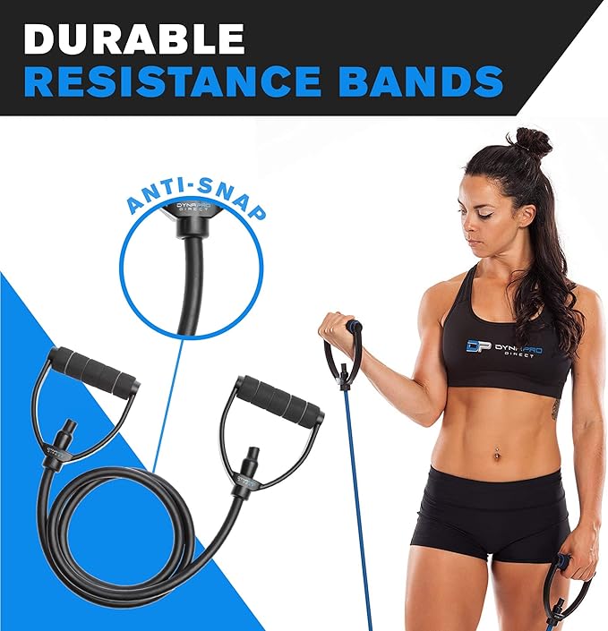 DYNAPRO Exercise Resistance Bands, Adjustable Length, Comfort Handles, Professional Quality, Anti-Snap. Great for Workouts, Physical Therapy, Yoga