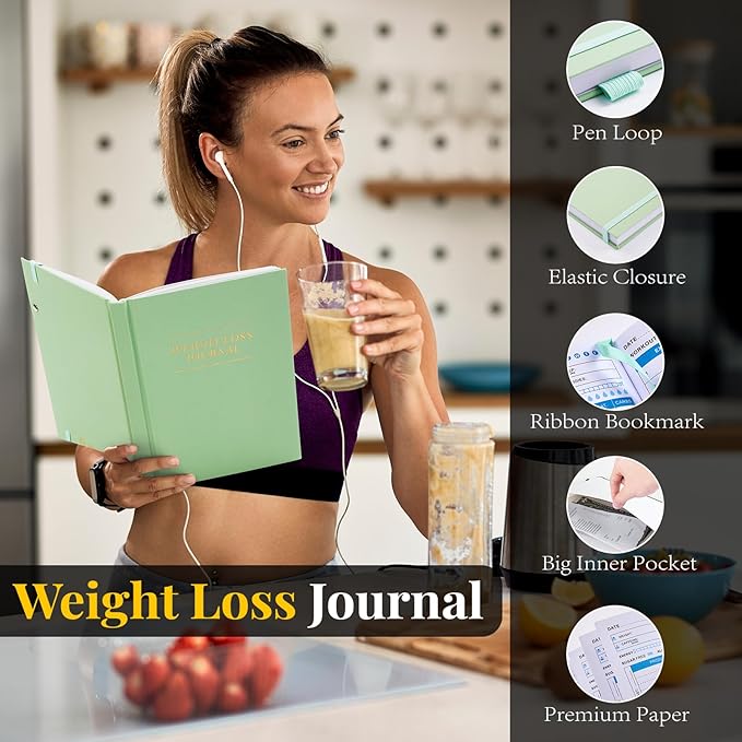 Weight Loss Journal for Women, 90 Days Food and Fitness Planner, Calories Counter Book to Track Meal And Exercise, Weightlifting Journal Home Gym Accessories Gift-Green