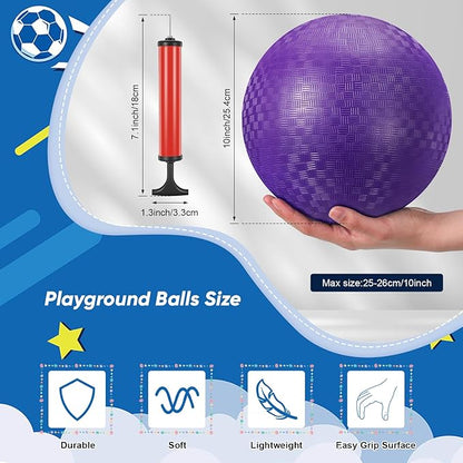 Sumind 12 Pcs 10 Inch Playground Ball Inflatable Kickballs Bouncy Dodgeball for Kids and Adults,handball with Air Pump and 2 Mesh Drawstring Bags for Ball Games, Gym, Outdoor, School