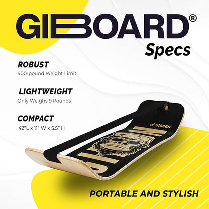 Gibbon GiBoard Balance Board for Adults & Kids - Slackline Workout Equipment Home Gym Training - Wooden Wobble Board Balance Trainer - Standing Desk Exercise - Yoga, Agility, Pilates, Core, Snowboard