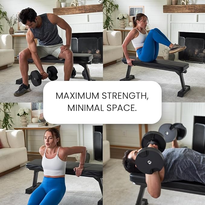 Finer Form Gym Quality Foldable Flat Bench for Multi-Purpose Weight Training and Ab Exercises - Free PDF Workout Chart Included