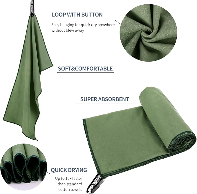 Microfiber Travel Towel, Soft Lightweight Quick Dry Towel, Super Absorbent Compact Travel & Sports & Beach Towels for Camping, Backpack, Gym, Swimming, Yoga, Hiking (S:16"×32" -ArmyGreen)