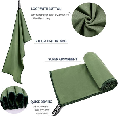 Microfiber Travel Towel, Soft Lightweight Quick Dry Towel, Super Absorbent Compact Travel & Sports & Beach Towels for Camping, Backpack, Gym, Swimming, Yoga, Hiking (XL:30"×60" -ArmyGreen)