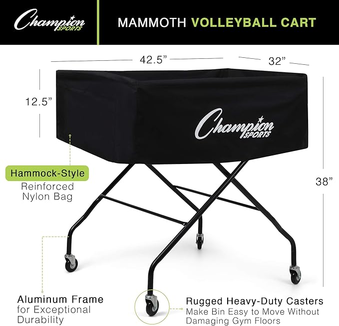 Champion Sports Volleyball Cart with Wheels, Premium Volleyball Equipment and Accessories