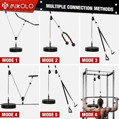 Mikolo Upgraded Weight Cable Pulley System Gym, LAT and Lift Pulley System, Cable Pulley Attachments with Adjustable Length Cable for Full Body Training, Home Gym Pulley System Set, 2023 Version