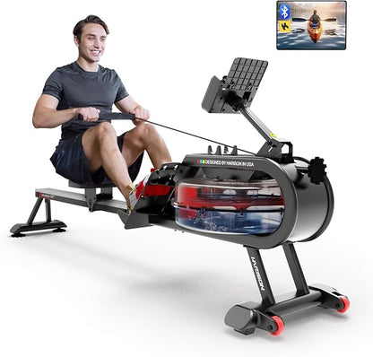 HARISON Water Rowing Machine for Home Use, Foldable Rower Machine for Home Workout with Tablet Holder and Comfortable Seat, 350LBS Weight Capacity