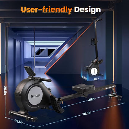 Niceday Magnetic Rowing Machine, Quiet Rowing Machines for Home with 350lb Weight Capacity, 16 Levels Adjustable Resistance, Foldable Rower with Tablet Holder, Bluetooth&App Compatible