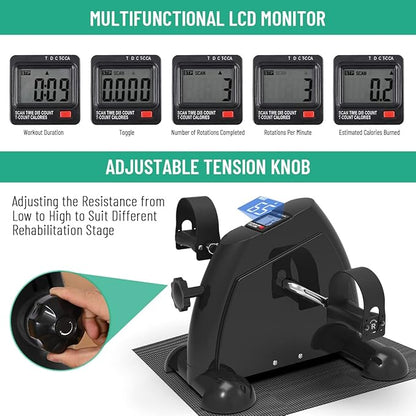 Under Desk Bike Pedal Exerciser for Seniors, Mini Peddler Exerciser with LCD Display & Anti-Slip Mat, Foot Pedal Exerciser for Home Office Legs/Arms Workout, Gifts for Elders