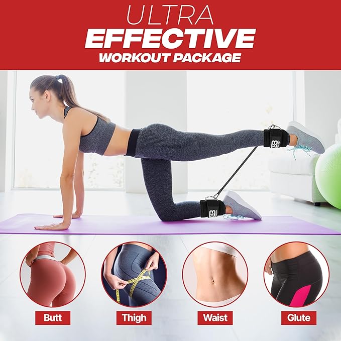 3 Levels Ankle Resistance Bands with Cuffs - Booty, Glutes Workout Equipment with 2x Weight Bags - Ankle Bands for Working Out, Butt Workout Equipment for Women, At Home Gym Equipment for Leg Exercise