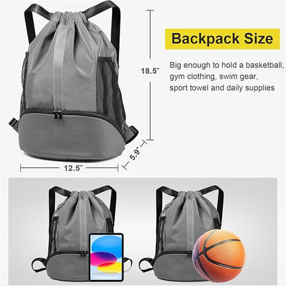 BeeGreen Drawstring Backpack Sports Gym Bag With Shoe Compartment and Two Water Bottle Holder …