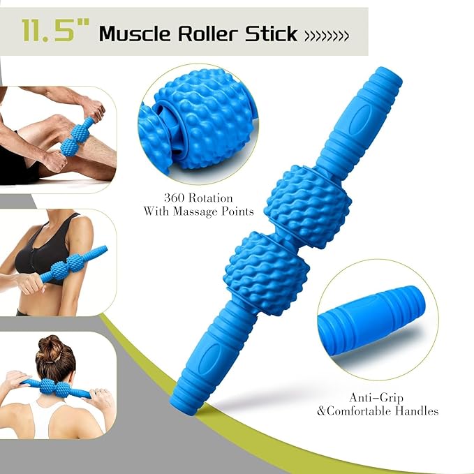 5-in-1 Foam Roller Set, Massage Roller Stick, Massage Ball, Resistance Band for Deep Muscle Massage, Trigger Point Release, Pilates, Yoga (Blue)