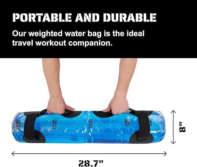 Tribe WOD Aqua Bags - Transparent Water Tidal Tank for Dynamic Training - Portable Stability Fitness Equipment for Core Workouts, Boxing, and Strength Practice - Adjustable 8Hx28.7Lx8W Inch