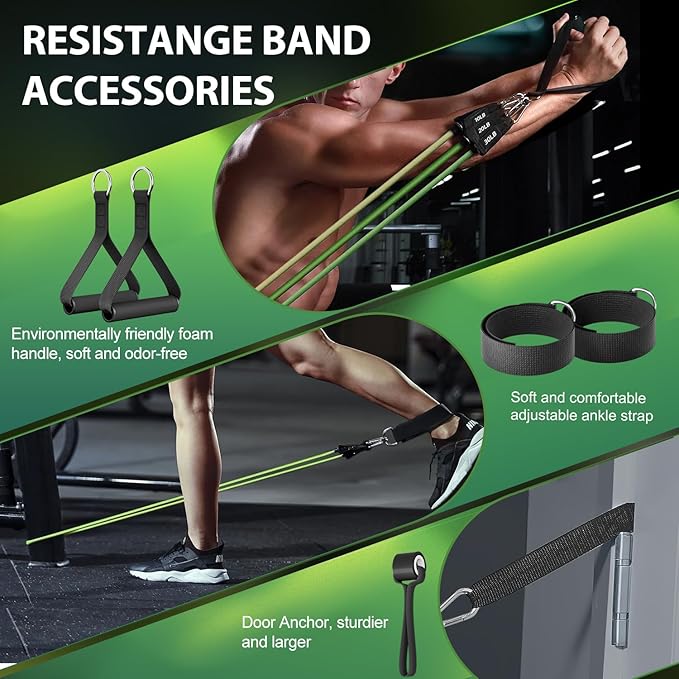 WHATAFIT Resistance Bands, Exercise Bands，Resistance Bands for Working Out, Work Out Bands with Handles for Men and Women Fitness, Strength Training Home Gym Equipment