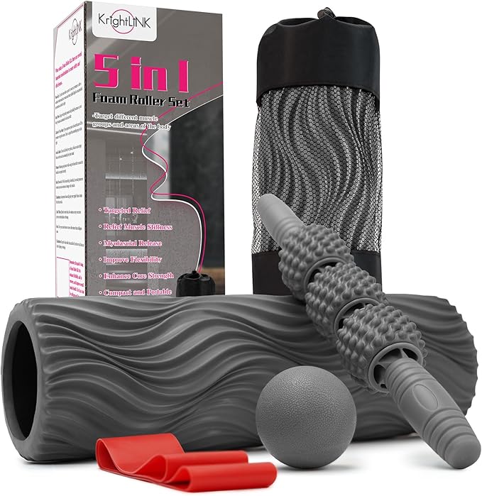 5 in 1 Foam Roller Set Muscle Massage Foam Ripple Roller for Deep Tissue Massage of The Back and Leg Muscles, Relieves Muscle Pain & Tightness, Improves Mobility (Grey)