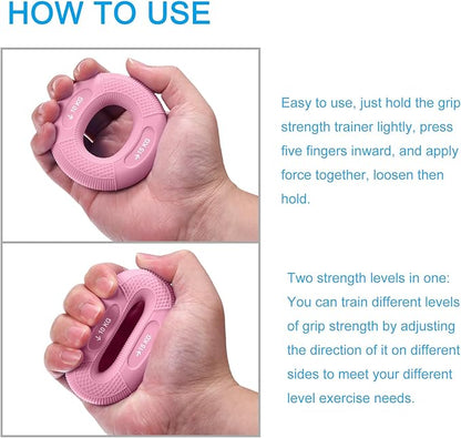 uxcell Hand Grip Strength Trainer, 3" 10-15 KG(22-33 Lbs) Silicone Rings Finger Forearms Exercise Grip Squeezer for Athletes Workout, Rock Climbing, Pink