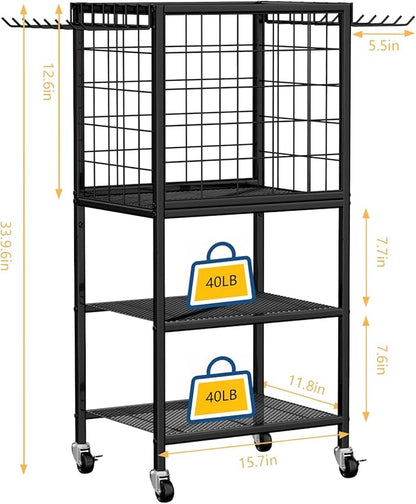 Weight Rack for Home Gym, Workout Equipment Storage Organizer, Home Gym Yoga Mat Storage Rack, Weight Storage Racks with Hooks, Yoga Mat Holder with Wheels for Yoga Block, Dumbbell, Resistance Band