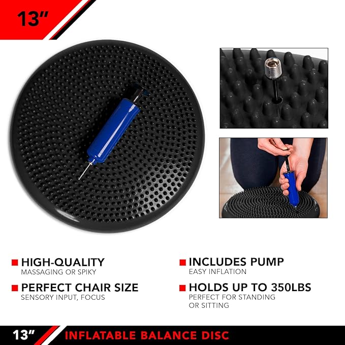 JFIT Inflatable Balance Disc - 13" or 26" Large Wobble Cushion Trainer - Durable Exercise Balance Pad for Coordination, Stability, and Core - Home, Gym, and Pet Training