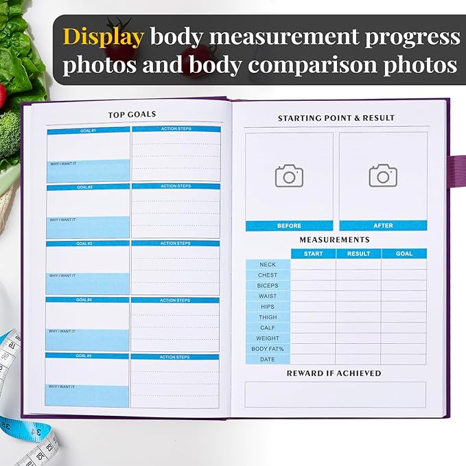 Food Journal, Weight Loss Journal for Women, Food Diary to Track Meals, A5 Size Calories Counter Book, 180 Days Diet Wellness Planner for Healthier Lifestyle -Purple