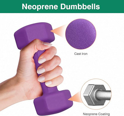 Dumbbell Hand Weight Pairs – Neoprene Dumbbell Exercise & Fitness For Home Gym Equipment and Adjustable Dumbbell Sets–Non-Slip, Color Coded Hex Shaped Free Weights For Women,Men 2LB 3LB 5LB 8LB 10LB Pounds