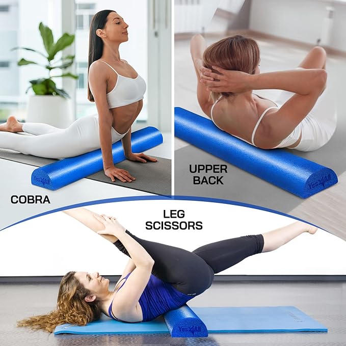 Yes4All Soft-Density Half PE 12/18/ 24/36 inch Foam Rollers for Muscle Massage, Yoga Core Exercise & Physical Therapy