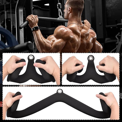 uxcell LAT Pull Down Bars, 7Pcs Pulldown T-bar V-bar Set for Rowing Cable Machine Attachment, Back Tricep Strength Training Handle Grips for Home Gym Fitness