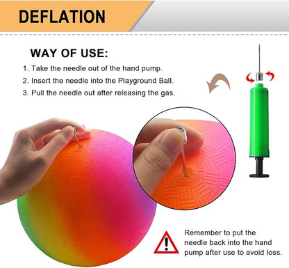 Four Square Balls, 8.5 Inch Playground Ball for Kids Outdoor Dodgeball Kickball Handball Game with Hand Pump