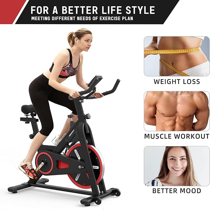 Exercise Bike, Exercise Bike for Home, Stationary Indoor Cycling Bike Cardio Gym with pad Holder and LCD Monitor,Silent Belt Drive & 35 LBS Flywheel