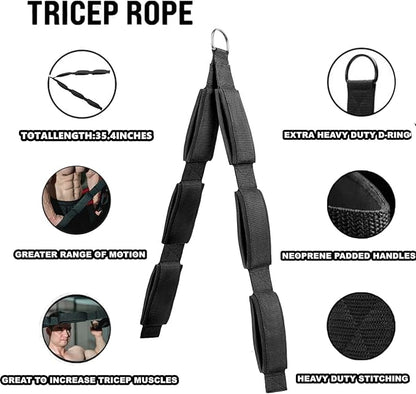 Tricep Rope Cable Attachment Comfortable Handles of Three Lengths,Versatile Tricep Pull Down Rope and Cable Attachment for Gym Machines.