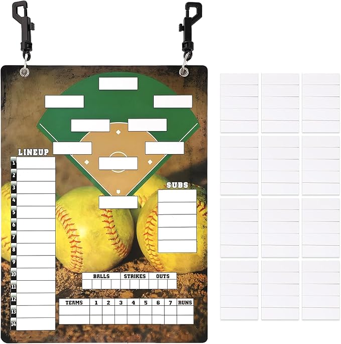 Magnetic Baseball Clipboard for Coaches,Dry Erase Softball Baseball Lineup Board for Dugout,Baseball Scoreboard with 60 Lineup Cards Baseball Equipment Accessories for Baseball Coach Gifts