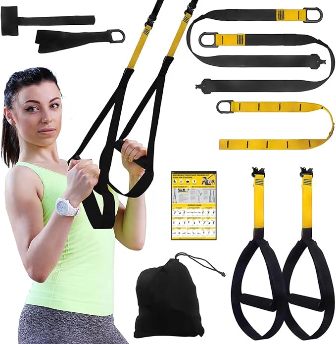 Home Resistance Training Kit, Resistance Trainer Fitness Straps for Full-Body Workout, Bodyweight Resistance Bands with Handles, Door Anchor, Workout Guide for Home Gym