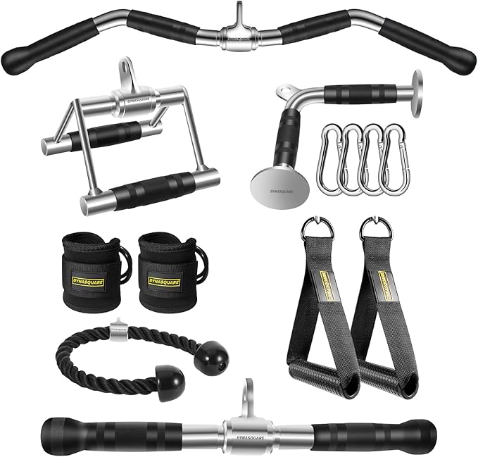 LAT Pulldown Attachments Combo, Cable Machine Accessories with Curl Pulldown Bar, Fit Most Gym Machines, Made of Heavy Duty Solid Steel