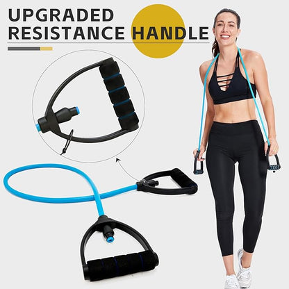 Resistance Exercise Band with Handles, Exercise Bands with Handles, Workout Bands Resistance for Men or Women, Arm Bands for Workout-Door Anchor and Starter Guide Included