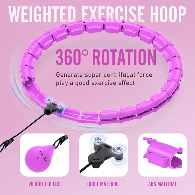 Weighted Hula Circle Hoops for Adults Weight Loss, Infinity Fitness Hoop Plus Size 47 Inch, 24 Detachable Links, Exercise Hoop Suitable for Women and Beginners