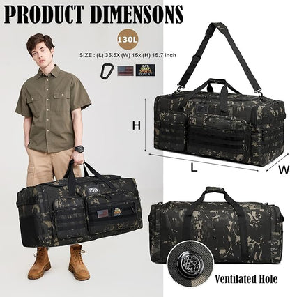 Extra Large Duffle Bag for Men, Heavy Duty Duffle Bag for Travel, Large Sports Gym Equipment Bag for Hockey Football Soccer Baseball Basketball & Team training, 130L, Dark Camo