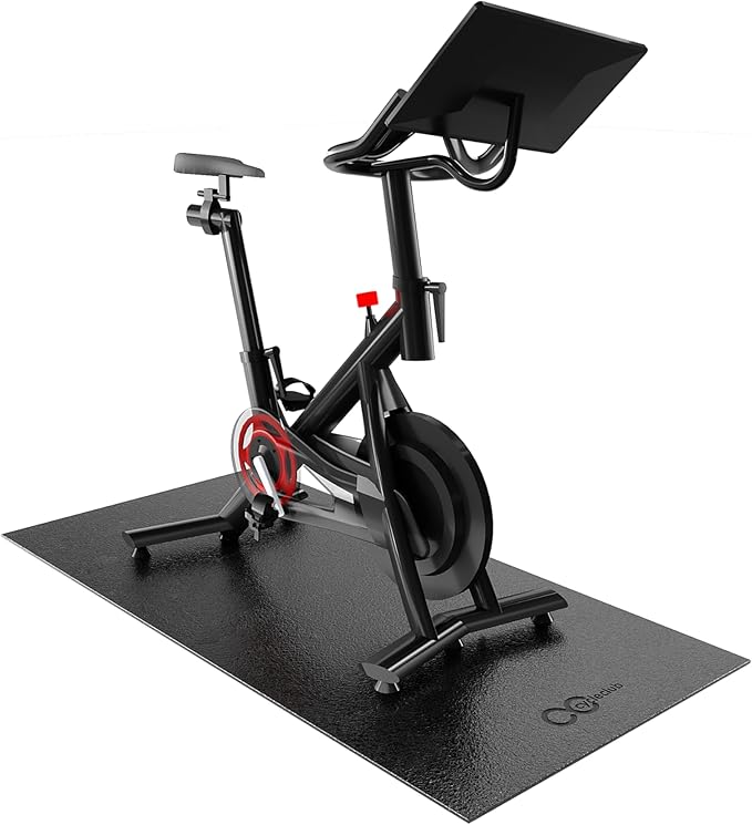 Bike Mat Compatible with Peloton Bike Elliptical Treadmill Mat, 6mm Thick, Under Exercise Bike Trainer Mat Pad for Stationary Indoor Spin Bike,Hardwood Floor Carpet Black Gym Equipment Mat