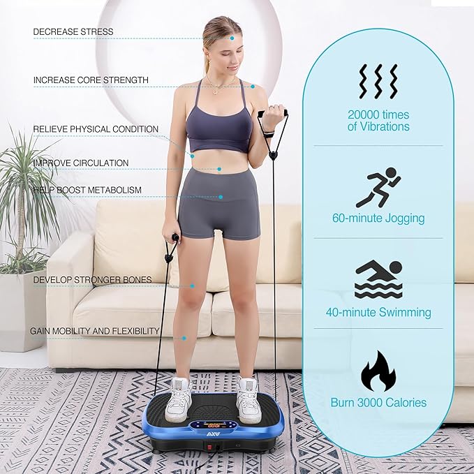 Vibration Plate Fitness Platform Exercise Machine Vibrating Shaking Full Body Shaker Workout Power Waver Vibrate Stand Shake Board Sport Gym for Weight Loss Fat Burner for Women Men