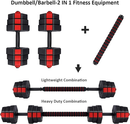 wolfyok Dumbbells Set, Adjustable Weights 3-in-1 Set Barbell 44Lb/66Lb, Home Gym Equipment for Men Women Gym Workout Fitness Exercise with Connecting Rod