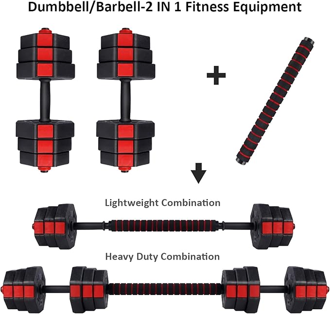 wolfyok Dumbbells Set, Adjustable Weights 3-in-1 Set Barbell 44Lb/66Lb, Home Gym Equipment for Men Women Gym Workout Fitness Exercise with Connecting Rod