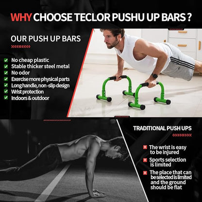 Push Up Bar, Parallettes Bars For L-sit & Dip, Heavy-Duty No Wobbling Parallel Bars Stand For Handstands, Full Planche, Calisthenics, 9.5in High Workout Stands for Home Fitness Training