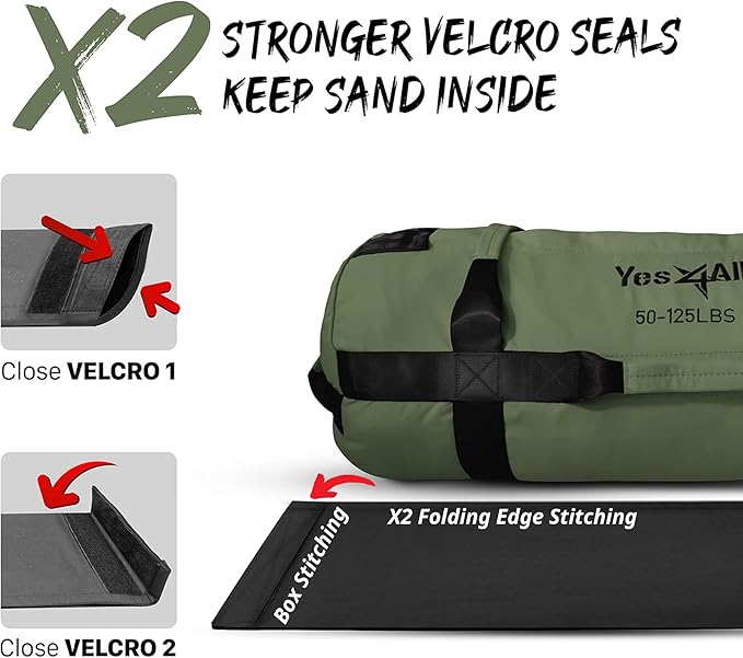 Yes4All Sandbags for Working Out, Adjustable Sand Bags for Weight Training with Handles, Multiple Colors & Sizes 5-200lbs