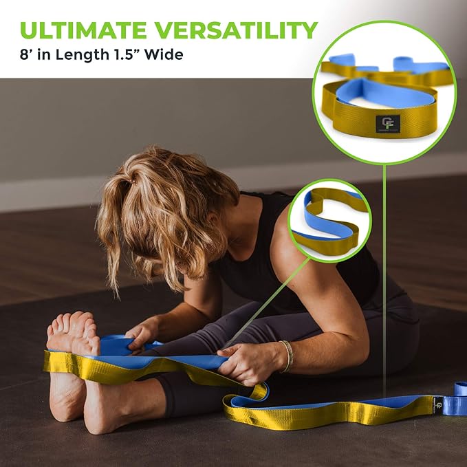 Gradient Fitness Stretching Strap for Physical Therapy, 12 Multi-Loop Stretch Strap 1.5" W x 8' L, Neoprene Handles, Physical Therapy Equipment, Yoga Straps for Stretching, Leg Stretcher