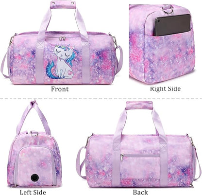 JIANYA Small Duffle Bag for Girls Kids Overnight Bag Sports Bag Dance Bag for Girls, Kids Girls Gym Bag with Shoe Compartment & Wet Pocket