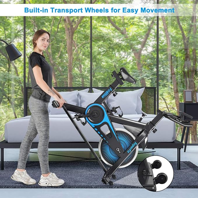 Indoor Cycling Bike, Exercise Bike w/Resistance Adjustment, Stationary Fitness Machine w/Comfortable Seat Cushion, Silent Belt Drive, Phone Holder, Fitness Training Bike for Home Gym