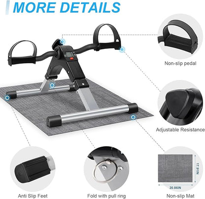 Uten Folding Pedal Exerciser, Under Desk Bike Pedal Exerciser, Mini Under Desk Exercise Bike Foot Hand Cycle Portable, Arm and Leg Exercise Peddler Machine with LCD Monitor