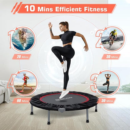 BCAN 40/48" Foldable Mini Trampoline Max Load 330lbs/440lbs, Fitness Rebounder with Adjustable Foam Handle, Exercise Trampoline for Adults Indoor/Garden Workout