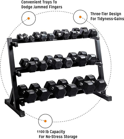 Zlinke 3-Tier Dumbbell Rack Multilevel Weight Storage Organizer for Home Gym, Weight Rack for Dumbbells, Kettlebells, 1100LBS, Alloy Steel