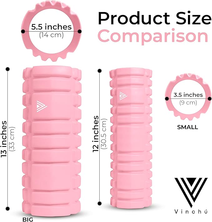 The Vinchu Foam Roller - Deep Tissue Massage Muscle Roller and Stretching Equipment for Sustainable Strength and Myofascial Trigger Point Release (Pink, L)