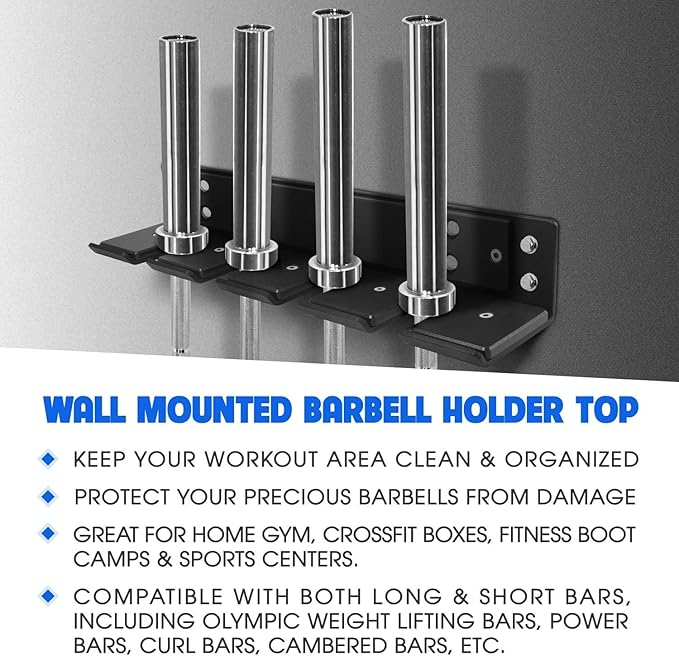 Yes4All Vertical Wall Mounted Olympic Barbell Holder, Barbell Storage Rack, Hanging Barbell Rack for Home Fitness Equipment